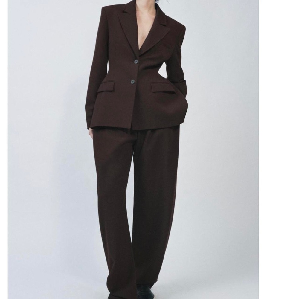 Zara Chocolate Cinched Waist Brown Blazer